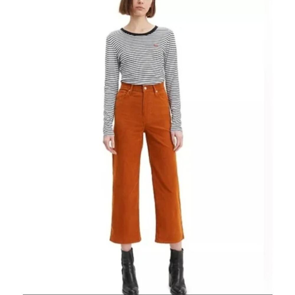 Levi's Mile High Cropped Wide Leg Corduroy Burnt Orange 28